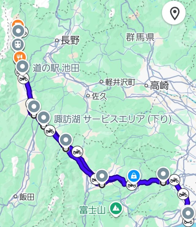 神奈川から白馬迄の日帰りツーリングのルート