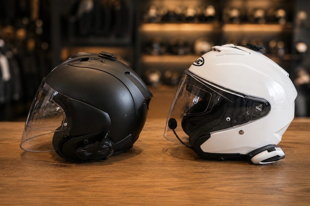 Arai VZ-Ram PLUS黒とHJC i31白を横から比較したサイズ比較写真