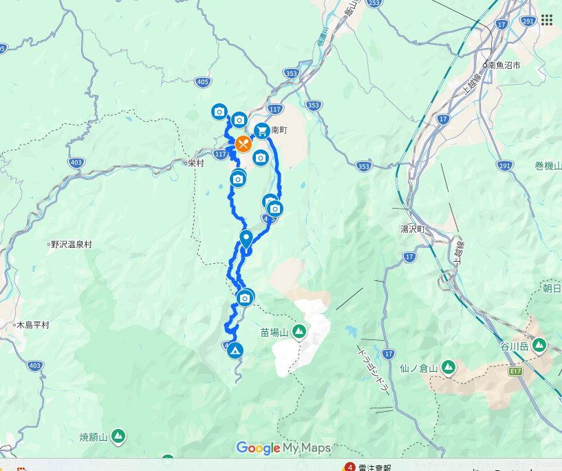 秋山郷・津南周辺ツーリングルート地図