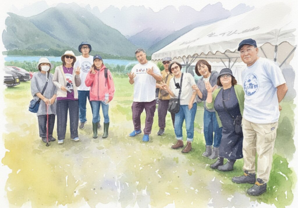 山梨・河口湖ブルーベリー園での集合写真
