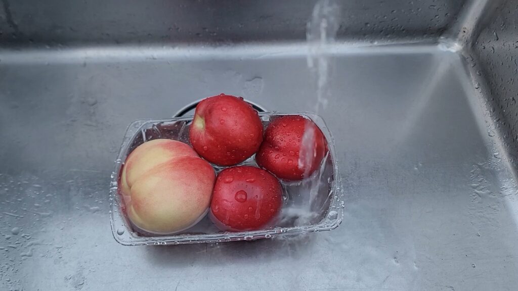 のよさの里キャンプ場での朝食、ももとネクタリン