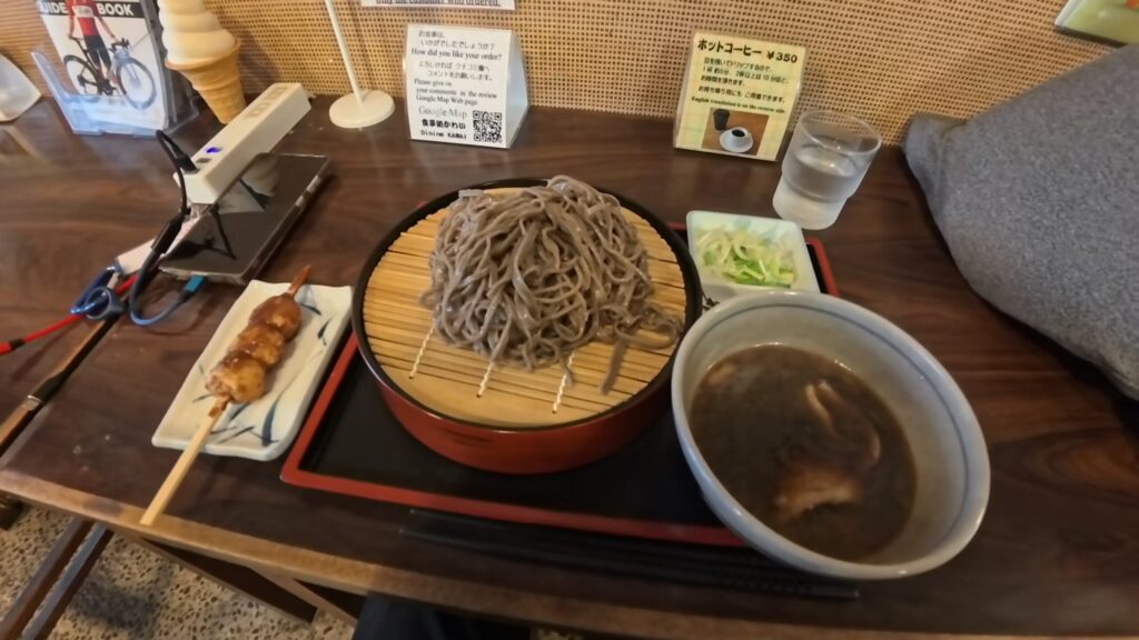 木曽駅前のお食事処かわいの鴨南蛮蕎麦と五平餅