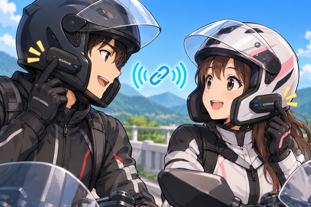 バイクのインターコムをペアリングしている様子